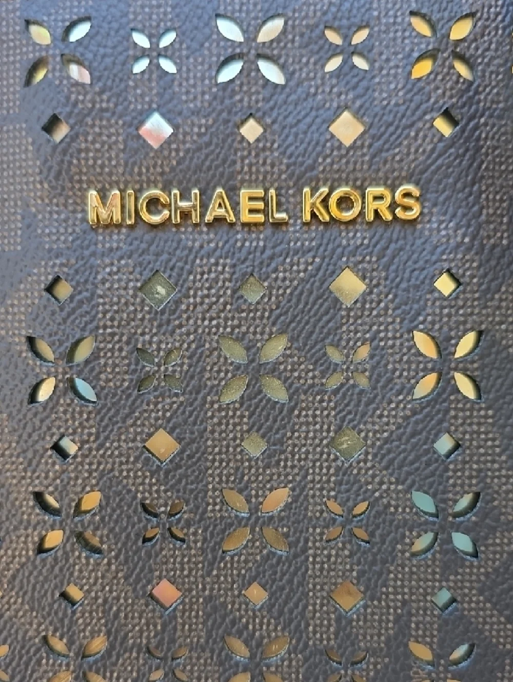 Michael Kors Brown Floral Lasercut Tote Tan Leather Handles Shoulder Bag - Picture 4 of 15